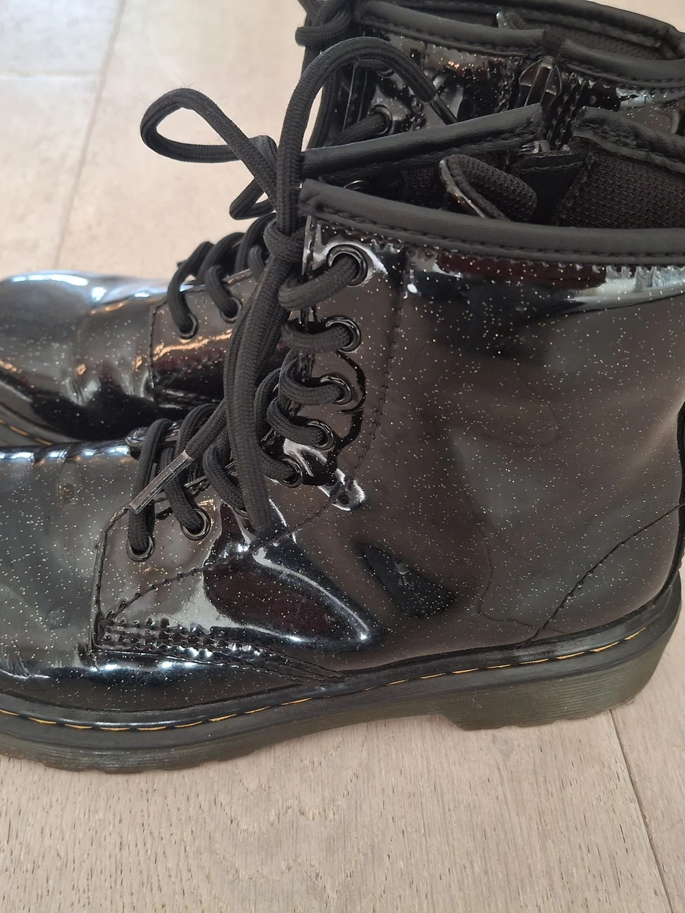 Dr. Martens Black Glitter Lace-Up Kids Boots